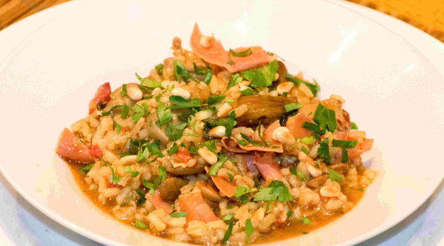 Riz espagnol aux champignons et jamon serrano